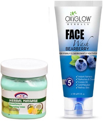 

Pink Root HERBAL MASSAGE CREAM 500ML WITH OXYGLOW BEARBERRY FACE WASH(Set of 2)