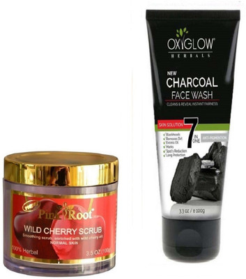 

Pink Root WILD CHERRY SCRUB 100GM WITH OXYGLOW CHARCOAL FACE WASH(Set of 2)