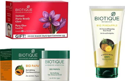 

BIOTIQUE BIO Bio Party Glow Facial Kit, Bio Papaya Revitalizing Tan Removal Scrub, Bio Pineaple Face Wash(Set of 2)