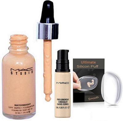 

Ultimate Silicon Puff & Mac Studio Waterweight Foundation, Pro Longwear Concealer(Set of 3)