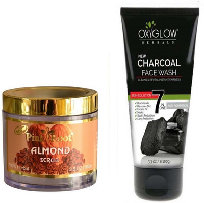 

Pink Root ALMOND SCRUB 100GM WITH OXYGLOW CHARCOAL FACE WASH(Set of 2)