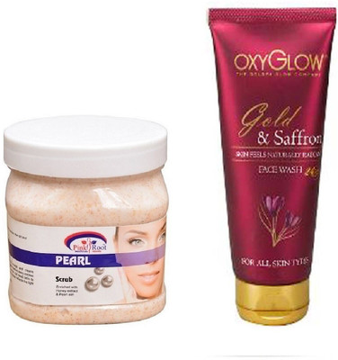 

Pink Root PEARL SCRUB 500ML WITH OXYGLOW GOLD & SAFFRON FACE WASH(Set of 2)
