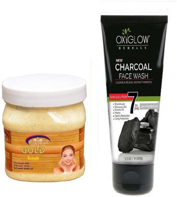 

Pink Root GOLD SCRUB 500ML WITH OXYGLOW CHARCOAL FACE WASH(Set of 2)