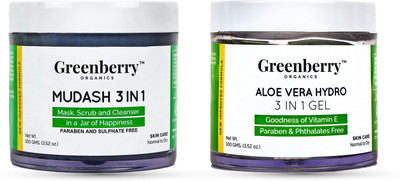 

Greenberry Organics Mud Ash 3 IN 1 Face Cleanser, Scrub & Mask Combo with Aloe Vera Gel for Summers(Set of 2)