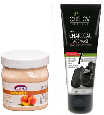 

Pink Root APRICOT SCRUB 500ML WITH OXYGLOW CHARCOAL FACE WASH(Set of 2)
