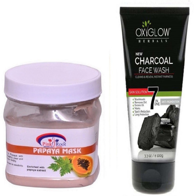 

Pink Root PAPAYA MASK 500ML WITH OXYGLOW CHARCOAL FACE WASH(Set of 2)