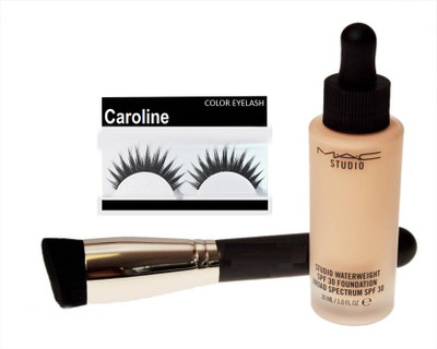 

caroline Eyelashes, Makeup Brush & Studio WaterWeight Spf 30 Foundation(Set of 3)