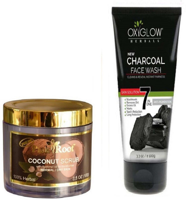 

Pink Root COCONUT SCRUB 100GM WITH OXYGLOW CHARCOAL FACE WASH(Set of 2)