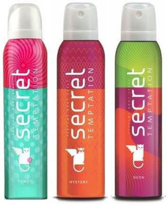 

Secret Temptation Candy, Mystery and Neon Deodorant Spray - For Women(450 ml, Pack of 3)