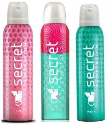 

Secret Temptation Flirt, Candy and Wink Deodorant Spray - For Women(450 ml, Pack of 3)