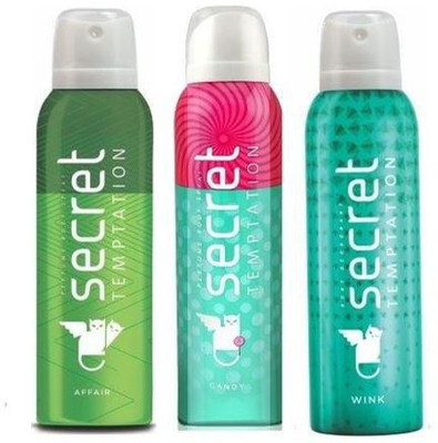 

Secret Temptation Affair, Candy and Wink Deodorant Spray - For Women(450 ml, Pack of 3)