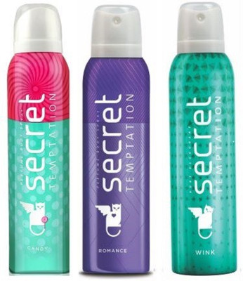 

Secret Temptation Candy, Romance and Wink Deodorant Spray - For Women(450 ml, Pack of 3)