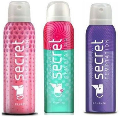 

Secret Temptation Flirt, Candy and Romance Deodorant Spray - For Women(450 ml, Pack of 3)
