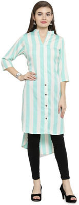 Enchanted Drapes Women Printed High Low Kurta(Light Blue)