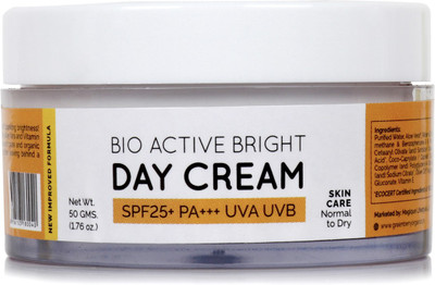 

Greenberry Organics BioActive Bright Day Cream | SPF25+ PA+++ UVA UVB | PARABEN AND MINERAL OIL FREE (50 GMS)(50 g)