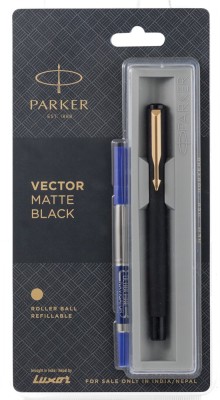 PARKER Vector Matte Black Gold Trim Roller Ball Pen(Blue)