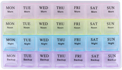 

Health Care 28 Medication Organizer box - 7 Days, 3 Times a Day with Backup Storage Compartment for Emergency Storage (color & Design May Vary) Pill Box(Multicolor)