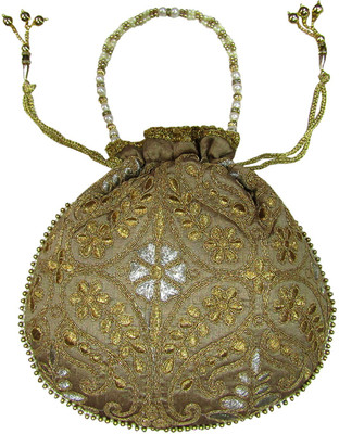 

Deepsum Ethnic Traditional Raw Silk Potli Clutch Potli Bags (Tan) Potli(Tan)