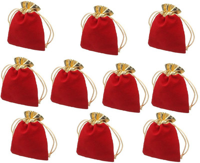 SYGA Set of 10 Red High-Grade Velvet Bag Gold Mouth Jewellery Bag Drawstring Harness Pocket Gift Jewellery Pouch (12x15cm) Pouch(Red)