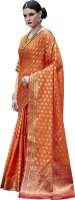 Ratnavati Embellished Banarasi Silk Blend Saree(Orange)