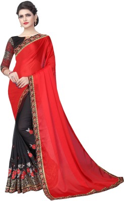 Mansvi Fashion Embroidered Bollywood Georgette Saree(Red, Black)