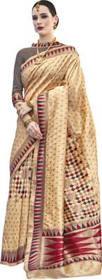 Ratnavati Temple Border Assam Silk Silk Blend Saree(Beige)