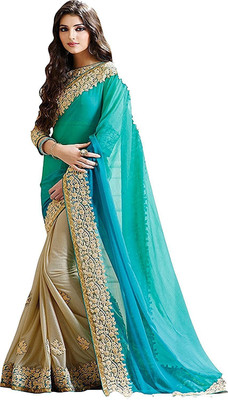 G-Stuff Fashion Embroidered Fashion Georgette Saree(Blue, Cream) Flipkart