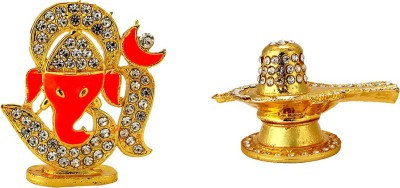 Le Om with Lord Ganesha | Jyotirling | Shivling | Lord Shiva Electroplated | Religious Idols for Vastu | Gifts | Feng Shui | For Car Dashboard & Gift | Decorative Idols Decorative Showpiece  -  6.8 cm(Gold Plated, Red, Gold)
