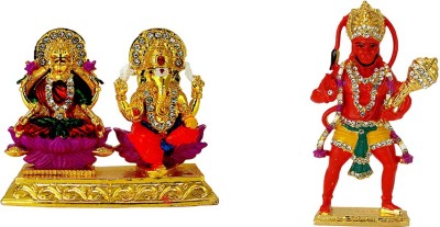 Le Lakshmi Ganesha On Lotus Flower | Goddess Laxmi | Lakshmi Ganesh Idol | Oxidised Antique | Lord Hanuman | Bajrang Bali | Bajarangi | Electroplated | Religious Idols for Vastu | Gifts | Feng Shui | For Car Dashboard & Gift | Decorative Idols Decorative Showpiece  -  16 cm(Metal, Multicolor)