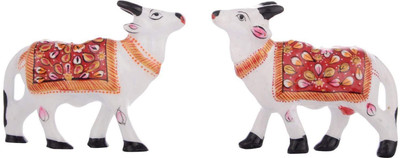 Jaipuri Craft White Metal Meenakari Cow Mother Pair Decorative Showpiece  -  11 cm(Brass, White)