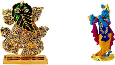 Le Lord Ganesha | Ganesh | Lord Krishna / Murlidhar (Small) | Electroplated | Religious Idols for Vastu | Gifts | Feng Shui | For Car Dashboard & Gift | Decorative Idols Decorative Showpiece  -  9.5 cm(Brass, Green)