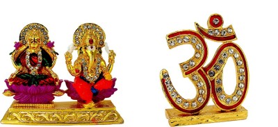 Le Lakshmi Ganesha On Lotus Flower | Goddess Laxmi | Lakshmi Ganesh Idol | Oxidised Antique | Om Symbol | Electroplated | Religious Idols for Vastu | Gifts | Feng Shui | For Car Dashboard & Gift | Decorative Idols Decorative Showpiece  -  10 cm(Brass, Multicolor)