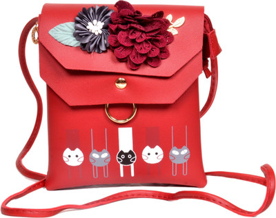 Blossom Girls Casual Maroon PU Sling Bag