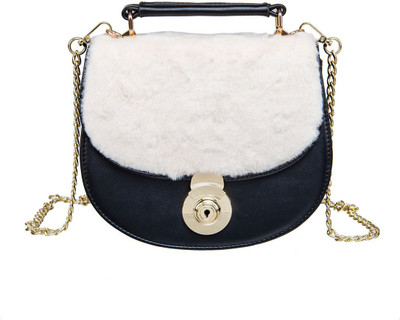 

peaubella Women Evening/Party, Formal White, Black Synthetic Leather Sling Bag, Black;white