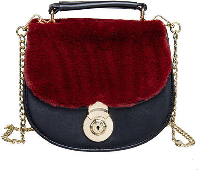 

peaubella Women Evening/Party, Formal Maroon, Black Synthetic Leather Sling Bag, Black;maroon