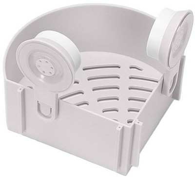 

ELEGANTSHOPPING Plastic Triangle Corner For Bathroom Kitchen Storage Organize Shelf Rack Shower Basket with Wall Mounted Suction Cup, Multi-color (Set of 1)(White)