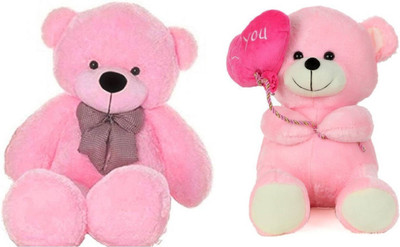 

THE HIGH THINKING TOYS Combo Offer Pink Teddy Bear with Tie 3 Feet & Balloon Teddy bear with Love you heart 40 Cm - 90 cm(Pink)