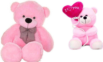 

THE HIGH THINKING TOYS Combo Offer Pack of Two 3 Feet Pink Teddy Bear With Tie & Balloon Teddy Bear With Love You Heart 18 Cm - 90 cm(Pink)
