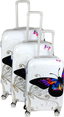 

Maison & Cuisine 100% Polycarbonate, Beautiful Butterfly Printed Pattern Suitcases & Trolley Bag Luggage Bag Size-20", 24" & " Cabin Size Set of 3 White. Check-in Luggage -  inch(White