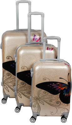 

Maison & Cuisine 100% Polycarbonate, 360 Â Rotating Whels Beautiful Butterfly Printed Pattern Suitcaeses & Trolley Bags Luggage Bag Size-20", 24" & " Cabin Size Set of 3 Gold Check-in Luggage -  inch(Gold