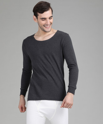 VAN HEUSEN Men Grey Solid Antibacterial Low Neck Thermal Top Men Top Thermal