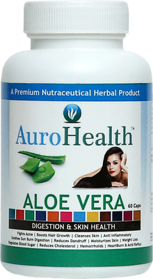 

AuroHealth Aloe Vera 60 capsules Digestion & Skin Health Natural Herbal Products(100 mg)