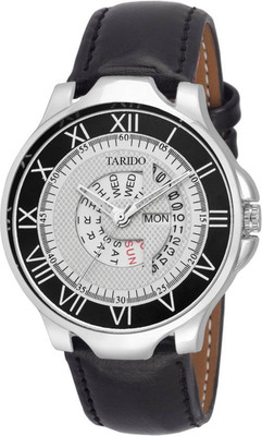 

Tarido TD1921SL02 new generation white dial black leather strap day & date working Watch - For Men