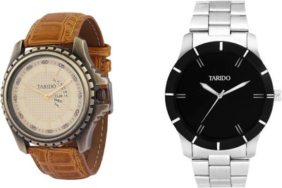 

Tarido TD1005KL11_TD1220SM01 New Generation beige & black dial brown leather & stainless steel strap day & date working wrist Watch - For Men