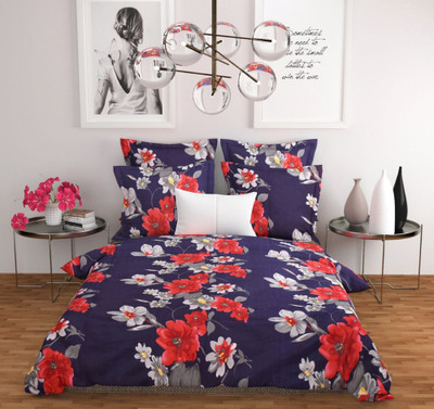 JMD 141 TC Polycotton Double 3D Printed Flat Bedsheet(Pack of 1, Blue)