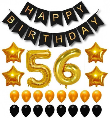 

Theme My Party Happy Birthday Party Balloons, Supplies & Decorations Set, Black & Gold (56th Year)