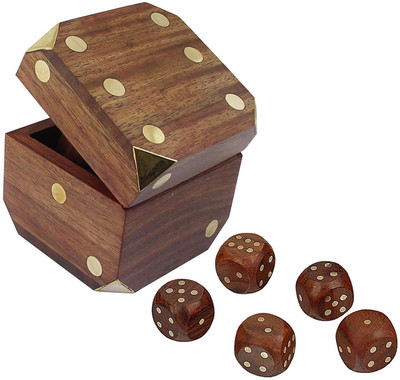 SKAVIJ Wooden Dice Set Box Cup Board Game With 5 Dice Pieces Board Game