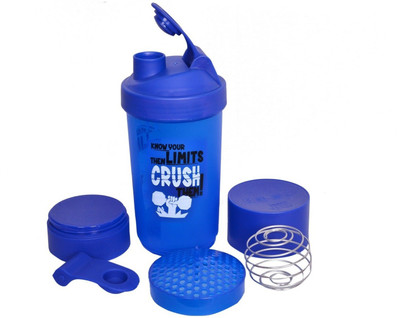 

SPORTSHOLIC 600 Ml Protein Shaker Bottle With Two Storage Compartments For Gym Boys Girls 600 Shaker(Pack of 1, Blue)