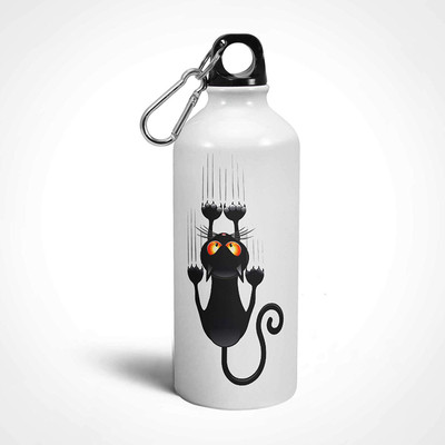

iKraft Black Cat Scratching the Bottle funny Printed Sipper Bottle Aluminium 600 ml Sipper(Pack of 1, White)