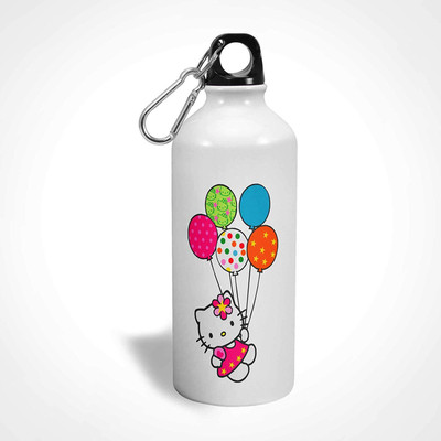 

iKraft Bottle Cute Kitty with balloon flying Print Aluminum Bottle for Girls, Kids 600 ml Sipper(Pack of 1, White)